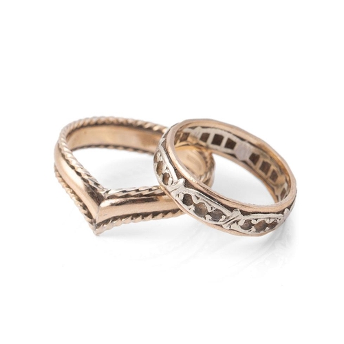 380 - A 9ct gold eternity ring, set CZs, 3.3g, size N, with a gold on silver ring, 3.5g, size T (2).