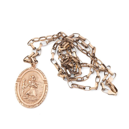 382 - 9ct gold St Christopher pendant on chain, 15.8g, chain length 63cm.