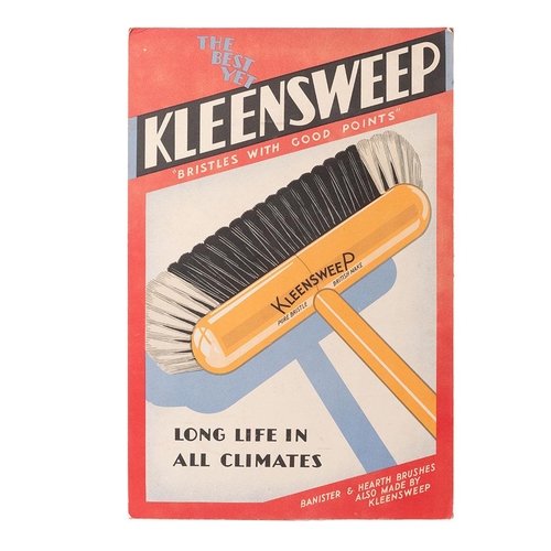 45 - An advertising point of sale shop display card 'Kleensweep'  'Bristles with good points'. 26.5cm x 2... 