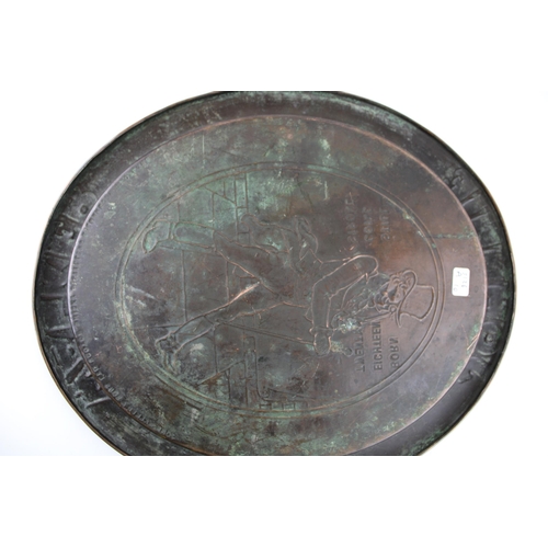 1 - Copper oval advertising tray 'Johnnie Walker', 34cm tall.