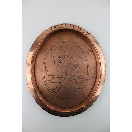 1 - Copper oval advertising tray 'Johnnie Walker', 34cm tall.