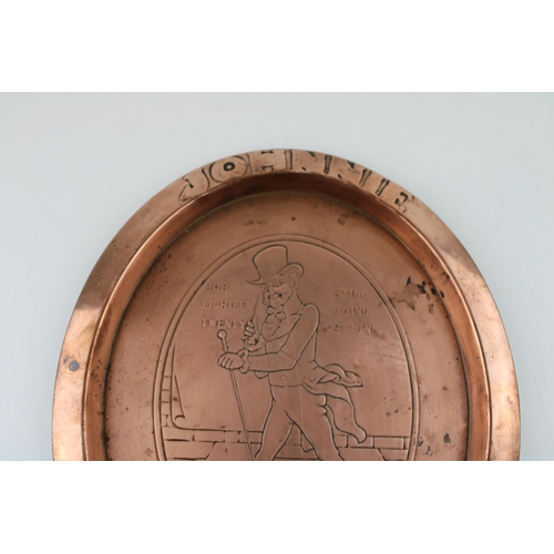 1 - Copper oval advertising tray 'Johnnie Walker', 34cm tall.