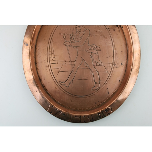 1 - Copper oval advertising tray 'Johnnie Walker', 34cm tall.