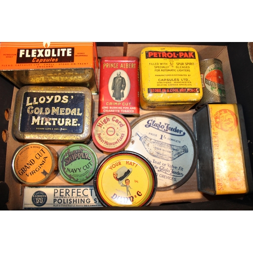 100 - A collection of advertising tins and lids to include 'Prince Albert' and 'High Card' tins together w... 