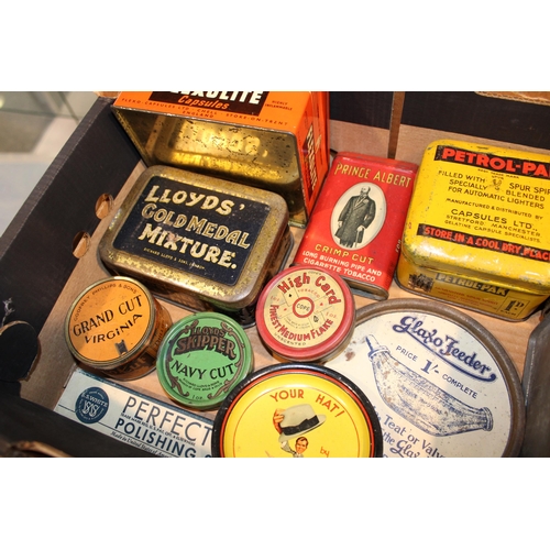 100 - A collection of advertising tins and lids to include 'Prince Albert' and 'High Card' tins together w... 