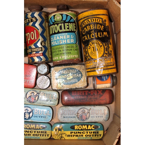 106 - A collection of adverting tins relating to vintage bicycles to include puncture repair kits and Fren... 