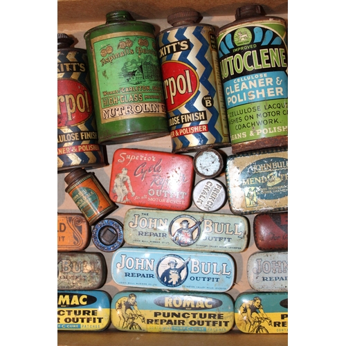 106 - A collection of adverting tins relating to vintage bicycles to include puncture repair kits and Fren... 