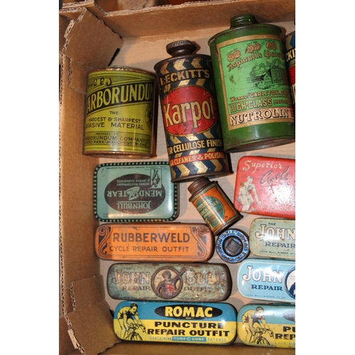 106 - A collection of adverting tins relating to vintage bicycles to include puncture repair kits and Fren... 