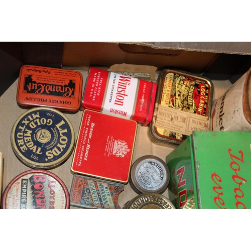 107 - A collection of advertising tins and packaging relating to tobacco, to include brands 'Lloyds Bondma... 