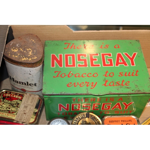 107 - A collection of advertising tins and packaging relating to tobacco, to include brands 'Lloyds Bondma... 