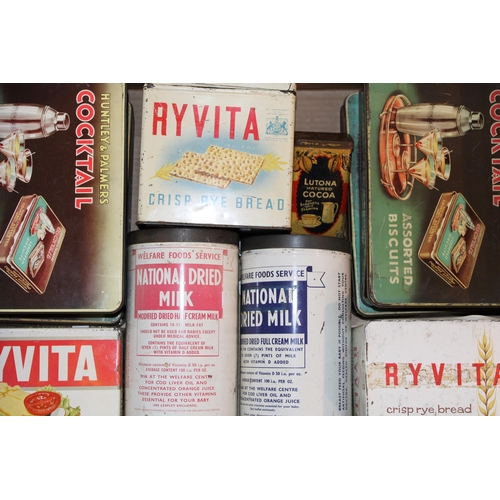 110 - A collection of vintage advertising tins to include 'Huntley & Palmers Cocktail' Assorted Biscuits (... 