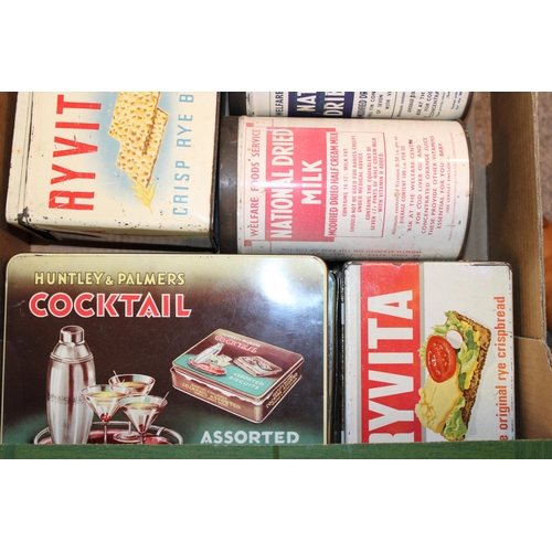 110 - A collection of vintage advertising tins to include 'Huntley & Palmers Cocktail' Assorted Biscuits (... 