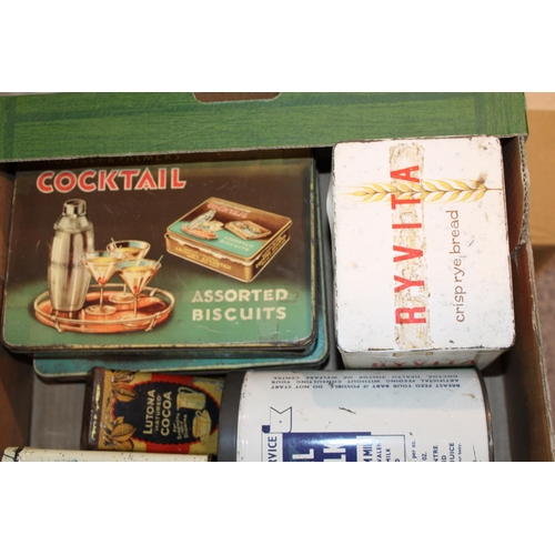 110 - A collection of vintage advertising tins to include 'Huntley & Palmers Cocktail' Assorted Biscuits (... 