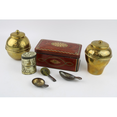 113 - A collection of advertising items relating to Tea to include two 'Lipton's' Exhibition 1924 brass ca... 