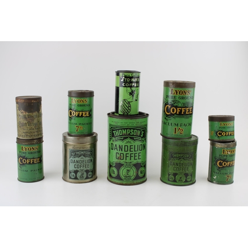 115 - A collection of vintage coffee adverting tins by manufacturers 'Thomson's', 'Lyon's' and other simil... 