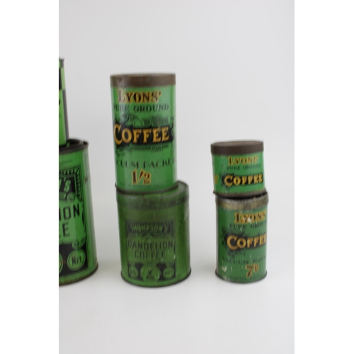 115 - A collection of vintage coffee adverting tins by manufacturers 'Thomson's', 'Lyon's' and other simil... 