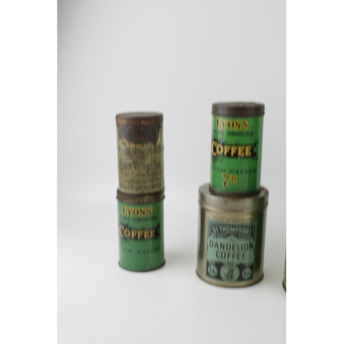 115 - A collection of vintage coffee adverting tins by manufacturers 'Thomson's', 'Lyon's' and other simil... 