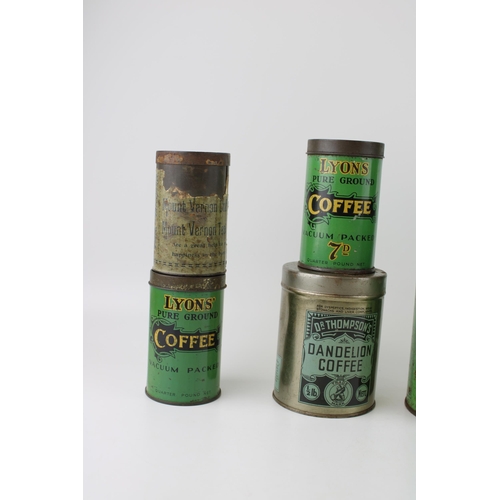 115 - A collection of vintage coffee adverting tins by manufacturers 'Thomson's', 'Lyon's' and other simil... 