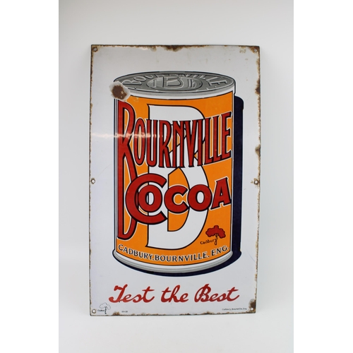 116 - Advertising enamel sign 'BOURNVILLE COCOA TEST THE BEST CADBURY BOURNVILLE ENG'. 21'' x 13''.