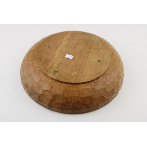 120 - Robert 'Mouseman' Thompson large oak fruit bowl, carved mouse to centre, 29cm diameter.