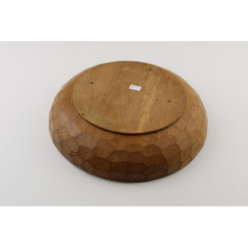 120 - Robert 'Mouseman' Thompson large oak fruit bowl, carved mouse to centre, 29cm diameter.