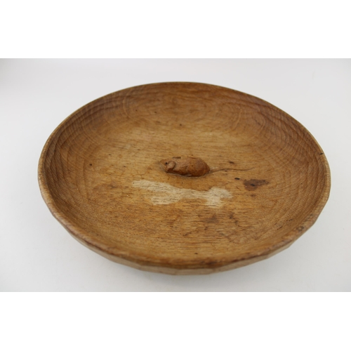 120 - Robert 'Mouseman' Thompson large oak fruit bowl, carved mouse to centre, 29cm diameter.