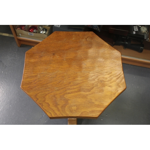 124 - Robert 'Mouseman' Thompson oak octagonal top side table / coffee table, 48.5cm diameter, dimpled sur... 