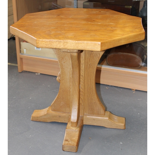 124 - Robert 'Mouseman' Thompson oak octagonal top side table / coffee table, 48.5cm diameter, dimpled sur... 