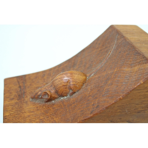 128 - Robert 'Mouseman' Thompson pair of oak bookends, carved mouse decoration to each, 15cm tall (2).