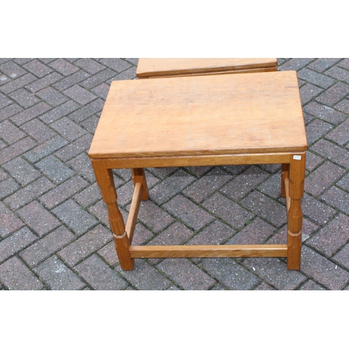 129 - Knightman Family: An Old Mill Furniture (Balk): An Oak Nest of Three Tables, dimpled tops, on four o... 