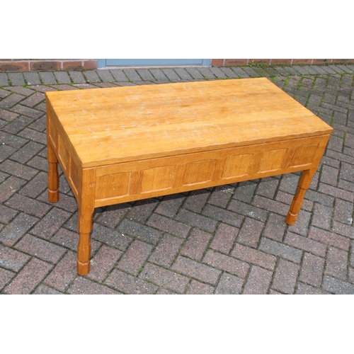 130 - Knightman Family: Old Mill Furniture (Balk): a light oak coffee table, rectangular top, recessed tra... 