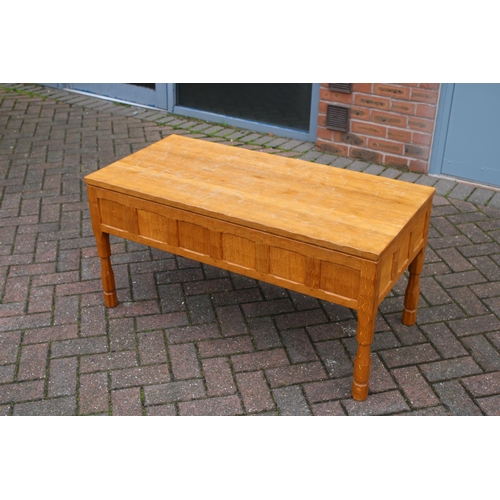 130 - Knightman Family: Old Mill Furniture (Balk): a light oak coffee table, rectangular top, recessed tra... 