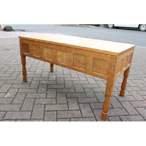 130 - Knightman Family: Old Mill Furniture (Balk): a light oak coffee table, rectangular top, recessed tra... 