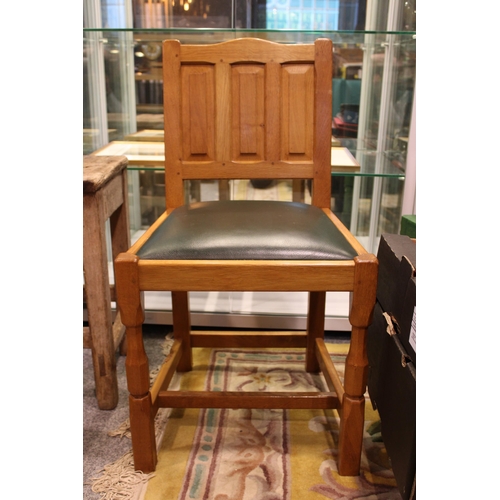 134 - Colin Beaverman Almack: a pair of oak dining chairs, upholstered seats, carved squirrel decoration t... 