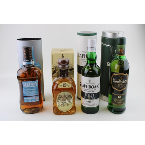 155 - A Collection of Bottled Single Malt Whisky to include Glenfiddich 12 year old, Cardhu 12 years, Laph... 