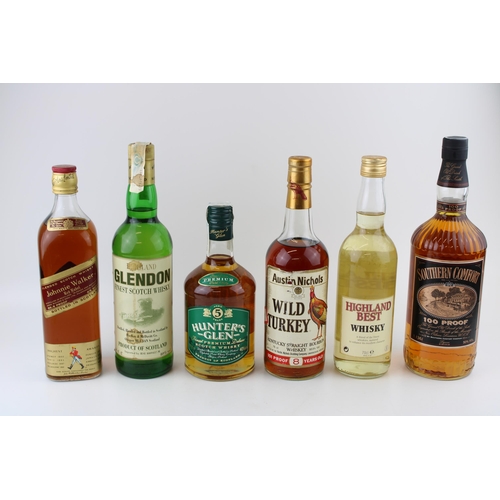 157 - A collection of bottled Bourbon and Blended Whisky to include Johnnie Walker Red Label, Highland Bes... 