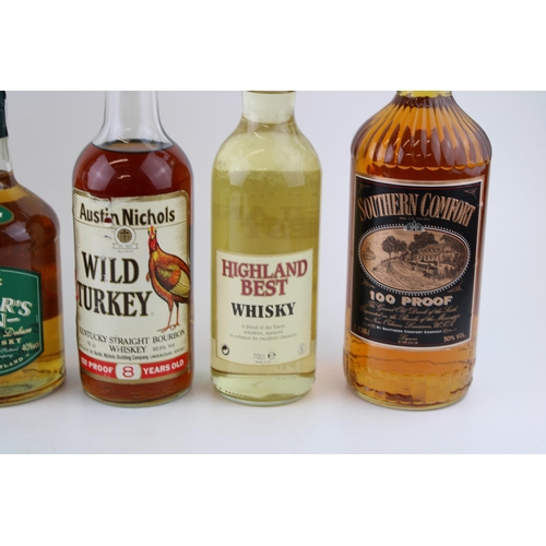 157 - A collection of bottled Bourbon and Blended Whisky to include Johnnie Walker Red Label, Highland Bes... 