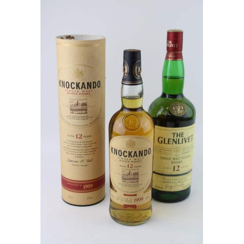 183 - A bottle of Knockando 12 year old single malt whisky 70cl distilled in 1999 with a Glenlivet 12 year... 