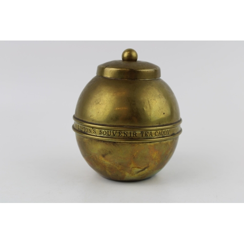 2 - Lipton's Souvenir Tea Caddy brass advertising caddy 'British Empire Exhibition 1924', 12cm tall.