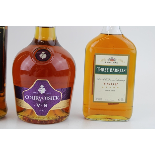 205 - A bottle of Courvoisiier V.S Cognac 70cl together with two bottles of Raynal & Cie Three Barrels Bra... 