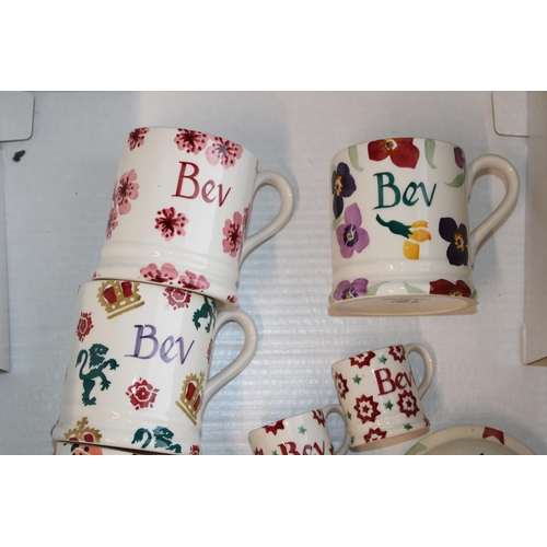 237 - Emma Bridgewater pottery, personalised with names, to include a 4 person teapot, 7 mugs and 2 mini m... 