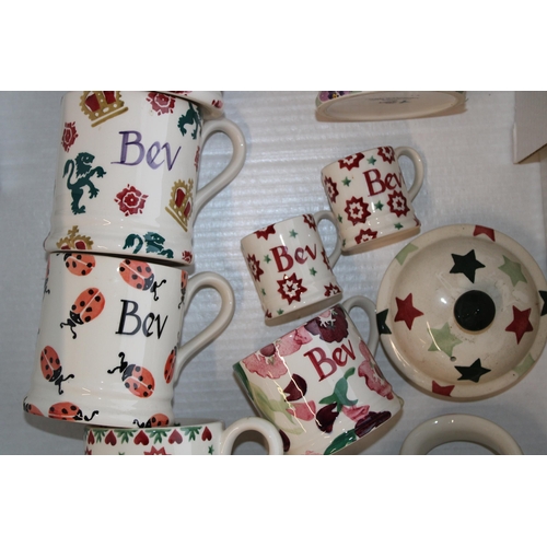 237 - Emma Bridgewater pottery, personalised with names, to include a 4 person teapot, 7 mugs and 2 mini m... 