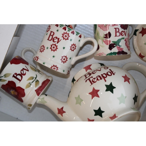 237 - Emma Bridgewater pottery, personalised with names, to include a 4 person teapot, 7 mugs and 2 mini m... 