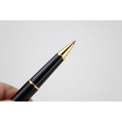 241 - Montblanc Meisterstuck Black Rollerball Pen, with a pull draw cap and gold plate banding and clip, s... 