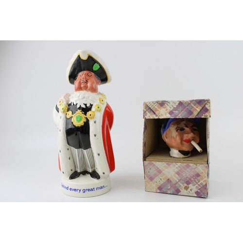 26 - Kinki Bee papier mache bottle pourer, cork stopper, Old Bond Street, in the form of a jockey, with o... 