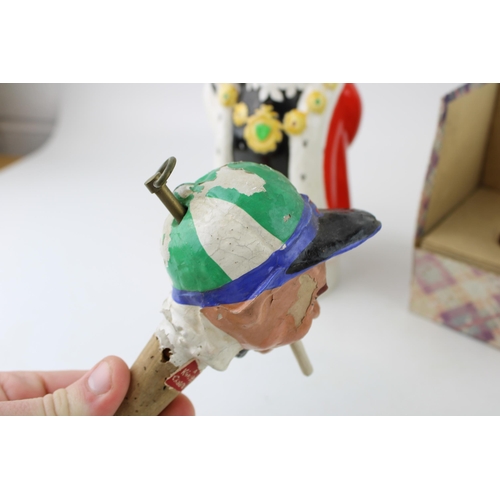 26 - Kinki Bee papier mache bottle pourer, cork stopper, Old Bond Street, in the form of a jockey, with o... 