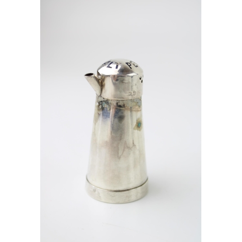 261 - Unusual silver salt and pepper pot, Birmingham 1914, Deakin and Francis, 6.5cm tall.