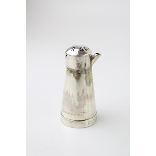 261 - Unusual silver salt and pepper pot, Birmingham 1914, Deakin and Francis, 6.5cm tall.