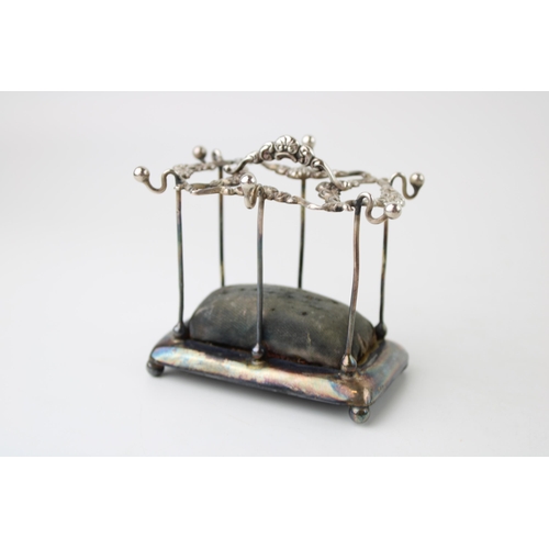 264 - Silver novelty hatpin stand, form of a stick stand, Birmingham 1904, S B & S, velvet cushion, raised... 