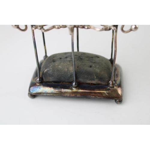 264 - Silver novelty hatpin stand, form of a stick stand, Birmingham 1904, S B & S, velvet cushion, raised... 